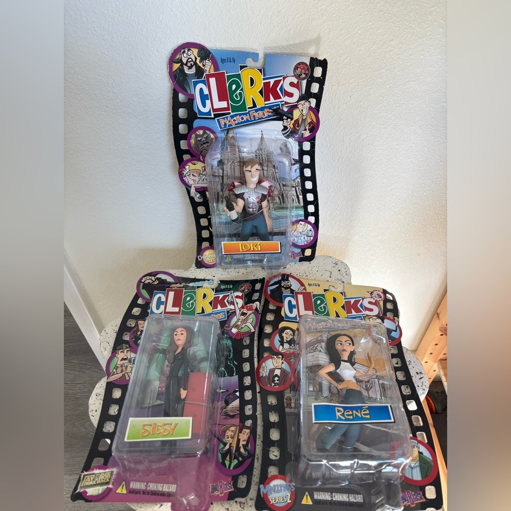 Vintage Clerks Inaction Figures Rene(2003) Loki (2004) Sissy (2005) lot 3